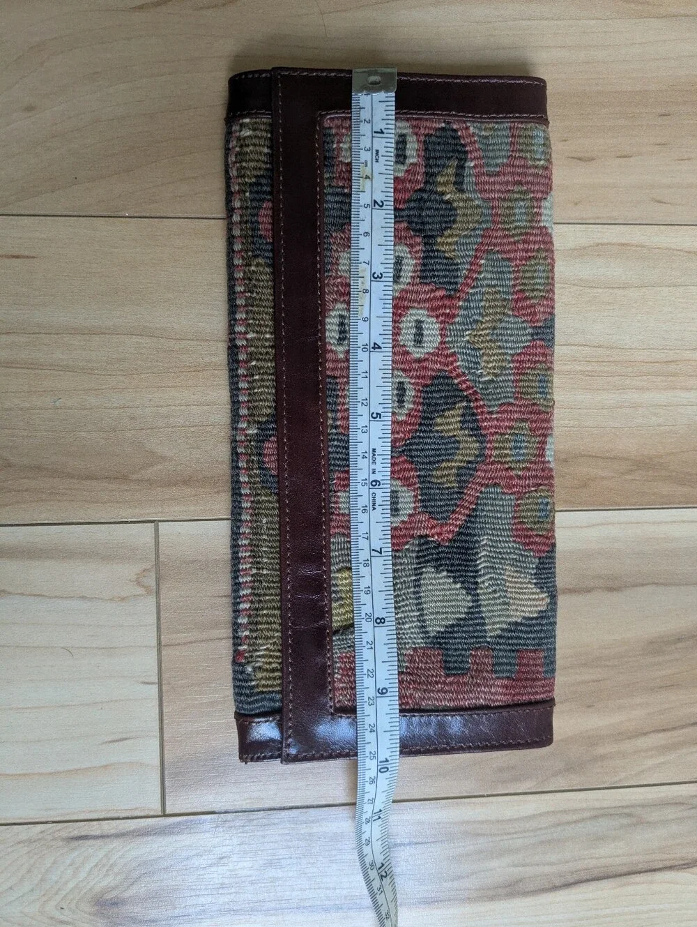 Turkish Wool Kilim Brown Leather Wallet Clutch Bag